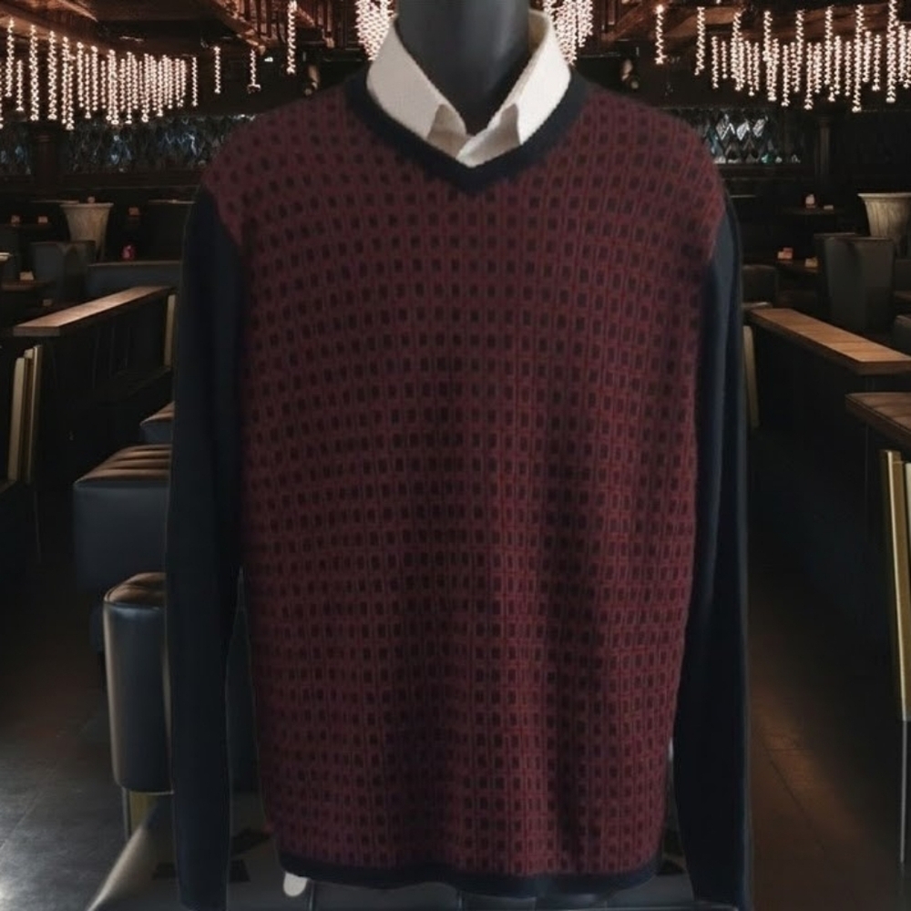 Kenneth Cole V-Neck Sweater, Black and Red